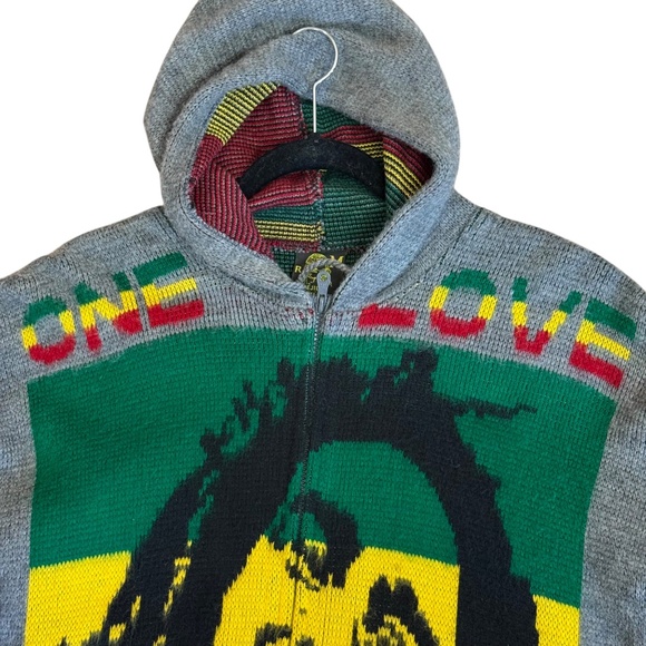 Bob Marley One Love Hoodie Sweater Zip Up Rasta Reggae Knit Jacket Men's Size M - Picture 8 of 11
